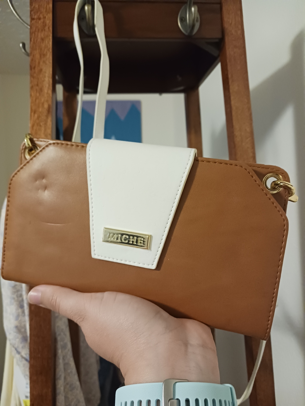 MICHE Two-Tone Tan and White Clutch
